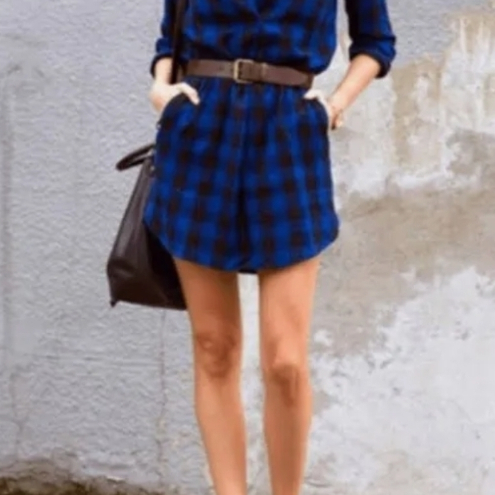 Madewell Blue and Black Plaid Shirt Dress
